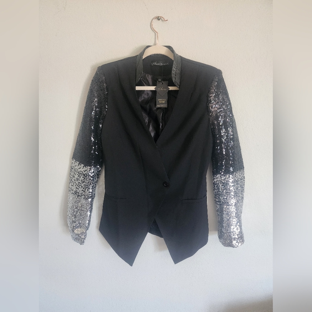 NEW Auxo Collection Sequin Sleeve Leather Collar, Size XL Fits Like M Medium